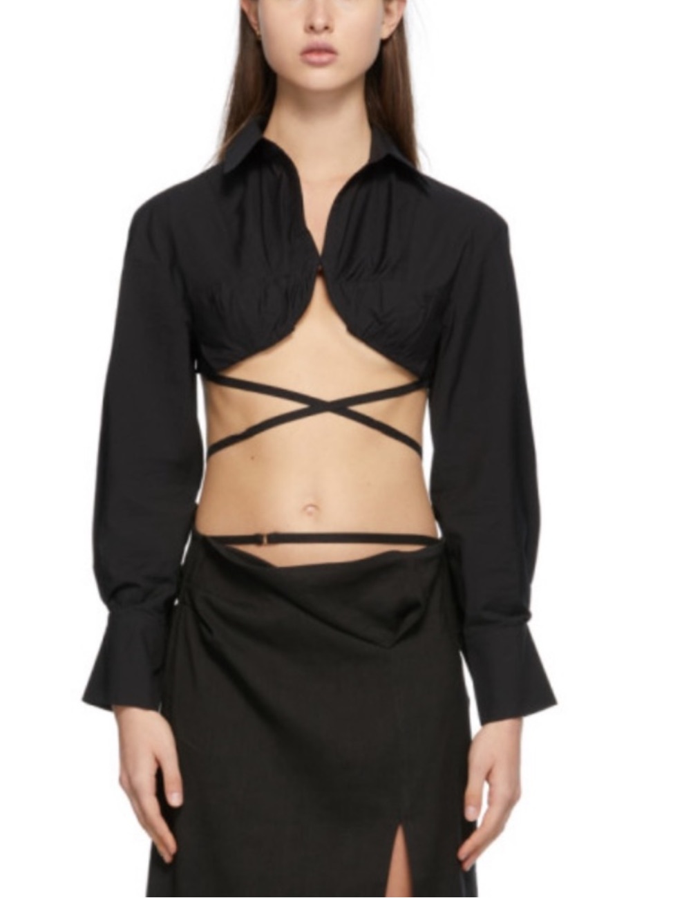 Jacquemus Black Cropped Wrap Tie Poplin Bolero Top 38